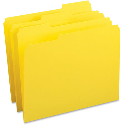 Business Source 1/3 Tab Cut Letter Recycled Top Tab File Folder, Yellow, 8 1/2" Width x 11" Length, 100 / Box, BSN65778