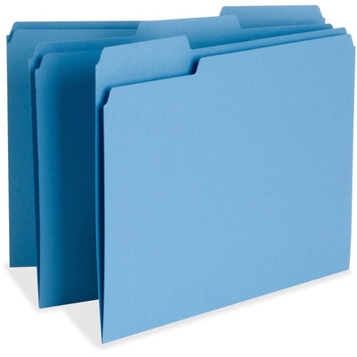 Business Source 1/3 Tab Cut Letter Recycled Top Tab File Folder, Blue, 8 1/2" Width x 11" Length, 100 / Box — view 1