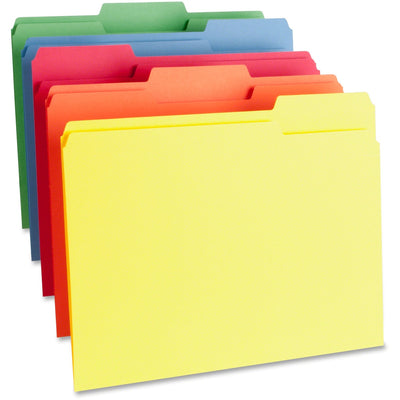 Business Source 1/3 Tab Cut Letter Recycled Top Tab File Folder, Assorted, 8 1/2" Width x 11" Length, 100 / Box — view 1