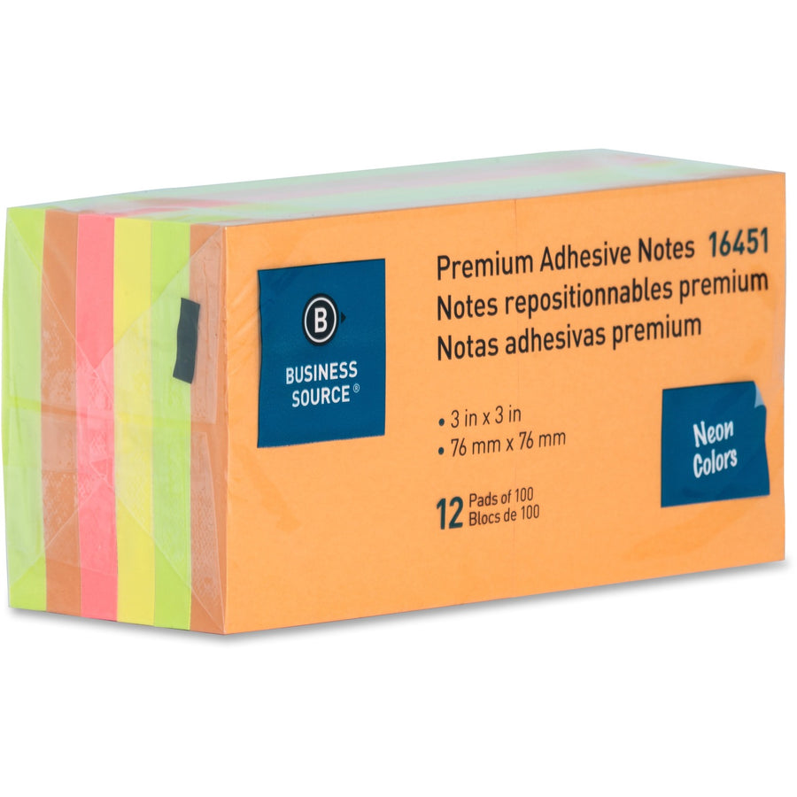 Business Source Repositionable Neon Notes, 1 Pack — view 1