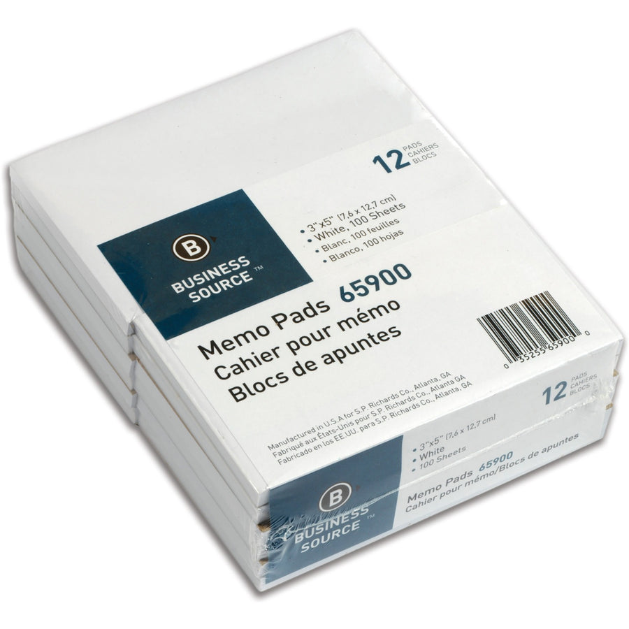 Business Source Plain Memo Pads, 3" x 5", 1 Dozen — view 1
