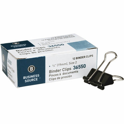 Business Source Fold-back Binder Clips, Black, 1 Dozen, BSN36550