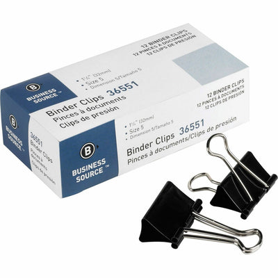 Business Source Fold-back Binder Clips, Black, 1 Dozen, BSN36551