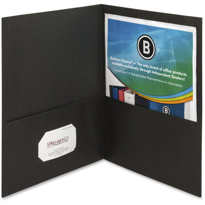 Business Source Letter Recycled Pocket Folder, Black, 8 1/2" Width x 11" Length, 25 / Box, BSN78490