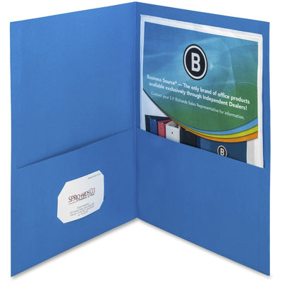 Business Source Letter Recycled Pocket Folder, Blue, 8 1/2" Width x 11" Length, 25 / Box — view 1