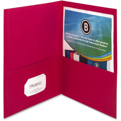 Business Source Letter Pocket Folder, Red, 8 1/2" Width x 11" Length, 25 / Box, BSN78494