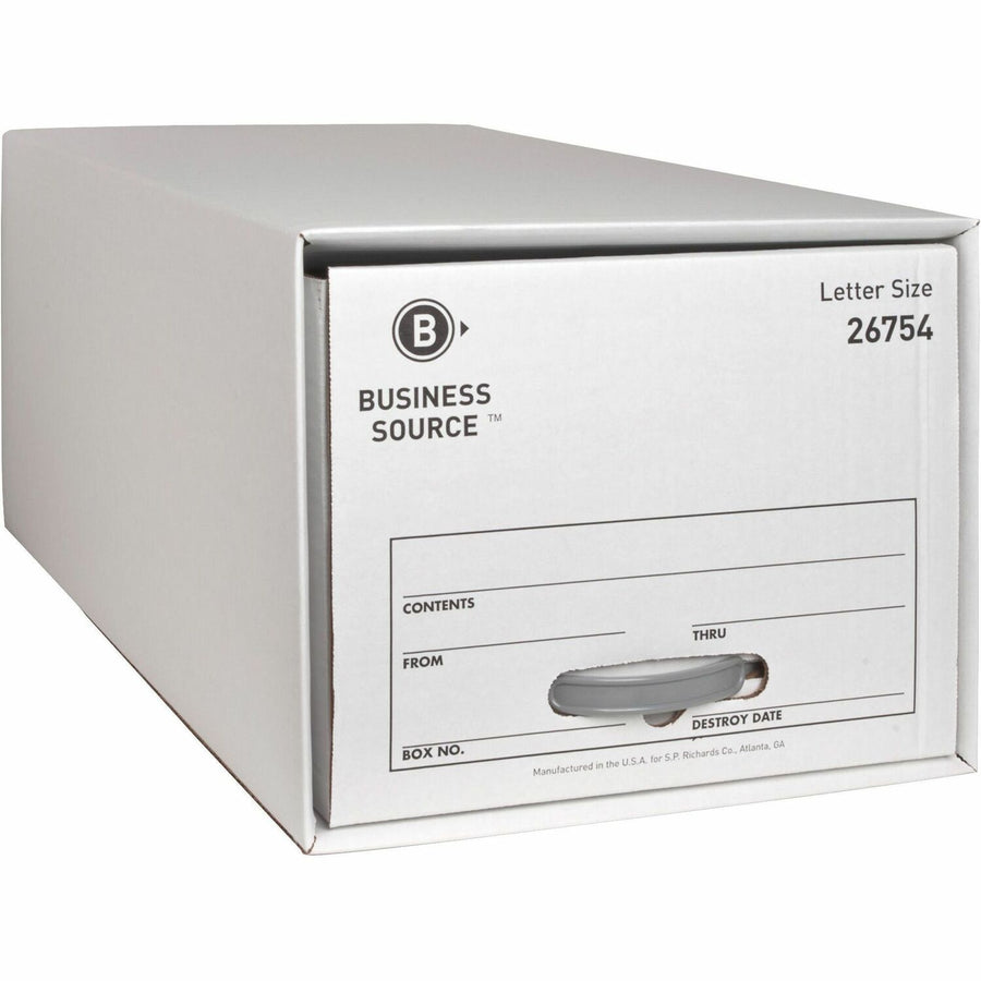 Business Source Drawer Storage Boxes, 12.5" x 10.3", White, 6 / Carton, BSN26754