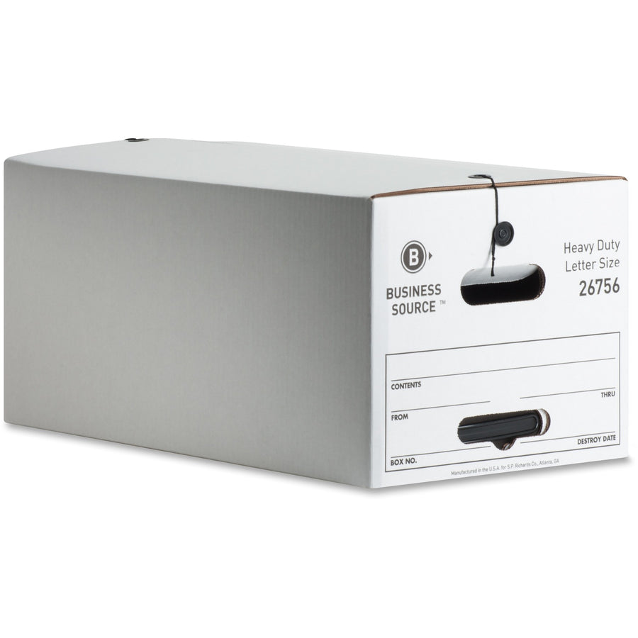 Business Source Heavy Duty Letter Size Storage Box, 12" x 10", White, Corrugated, 12 / Carton, BSN26756
