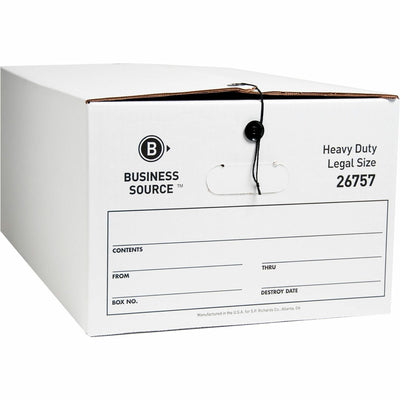 Business Source Heavy Duty Legal Size Storage Box, White, 12 / Carton, BSN26757
