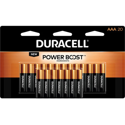 Duracell Coppertop Alkaline AAA Batteries, Black, 20 / Pack, DURMN2400B20