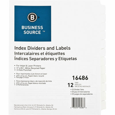 Business Source Customize 12-Tab Index Dividers, White, 1 Box — view 1
