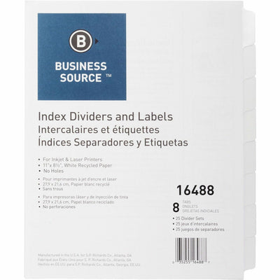 Business Source Unpunched Index Dividers Set, White, 1 Box, BSN16488