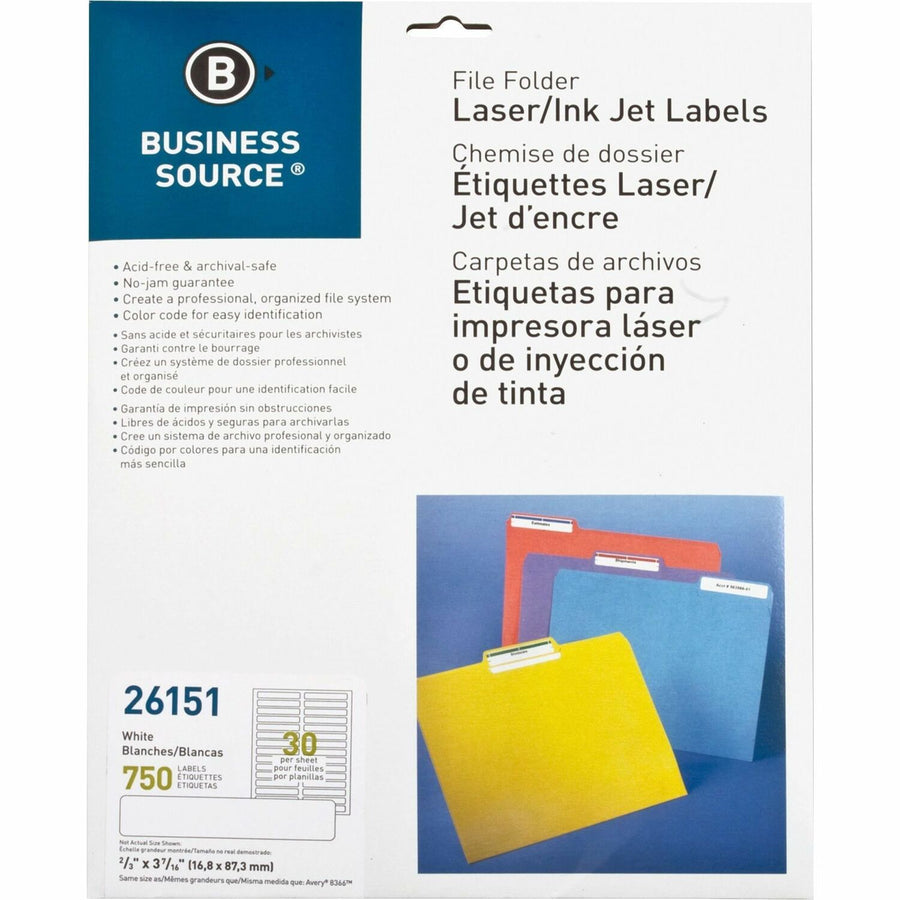 Business Source Laser/Inkjet Permanent File Folder Labels, White, 750 / Pack — view 1
