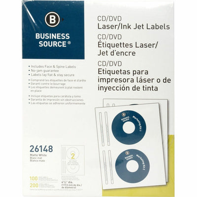 Business Source CD/DVD Labels, White, 100 / Pack — view 1