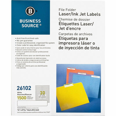 Business Source Laser/Inkjet File Folder Labels, White, 1500 / Pack — view 1