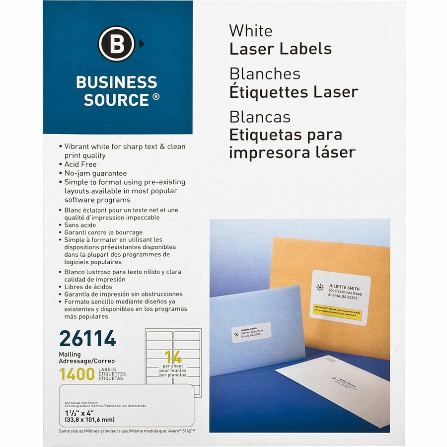 Business Source Bright White Premium-quality Address Labels, 1400 / Pack — view 1
