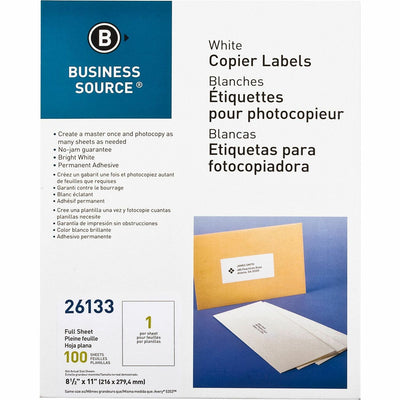 Business Source 8-1/2"x11" Copier Labels, White, 100 / Pack — view 1