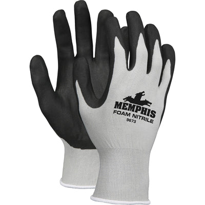 MCR Safety Memphis 13-Gauge Foam Coated Palm Protective Gloves, Black, 12 / Bag, MCS9673M