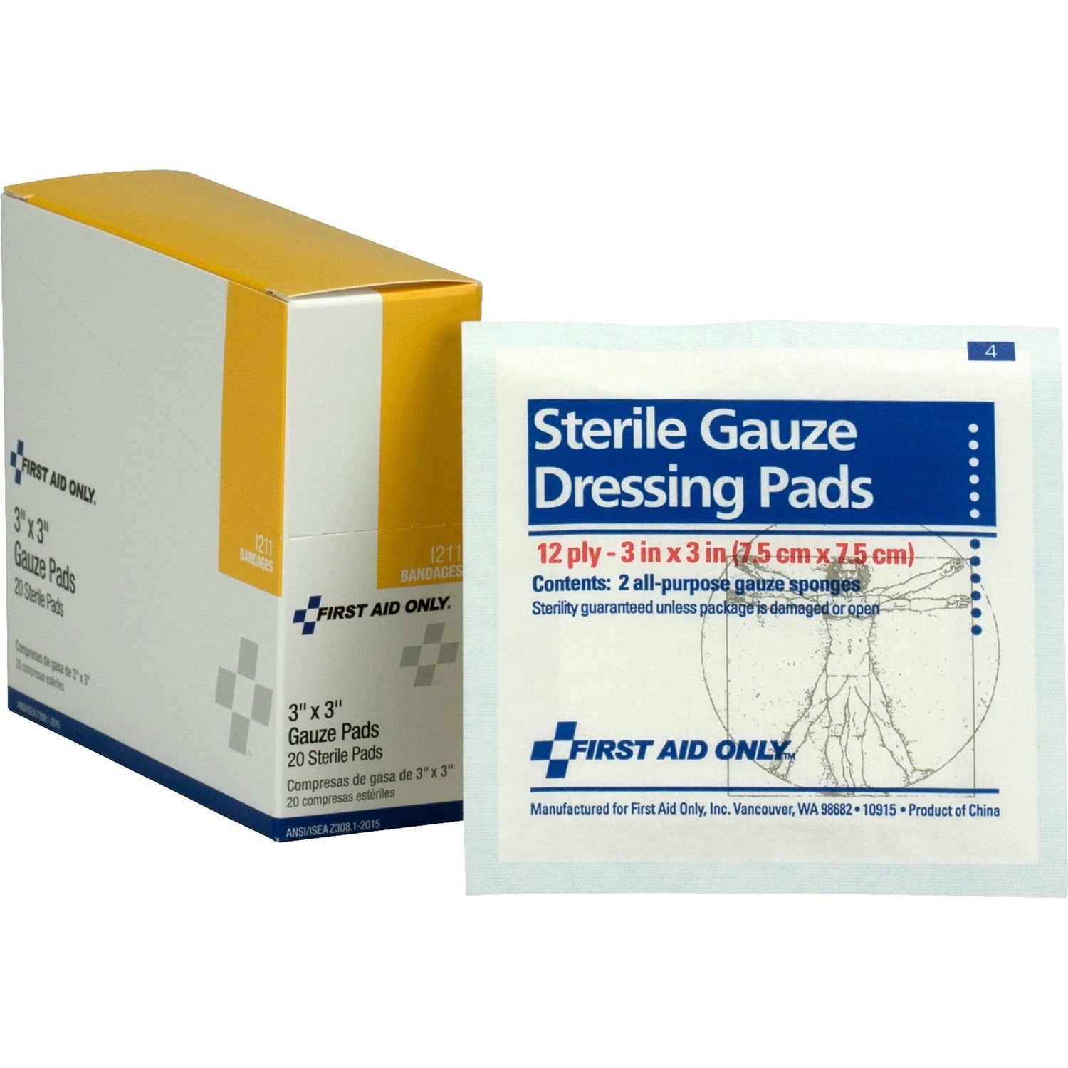 First Aid Only 3"x3" Gauze Pads Dispenser Box, 1 Box