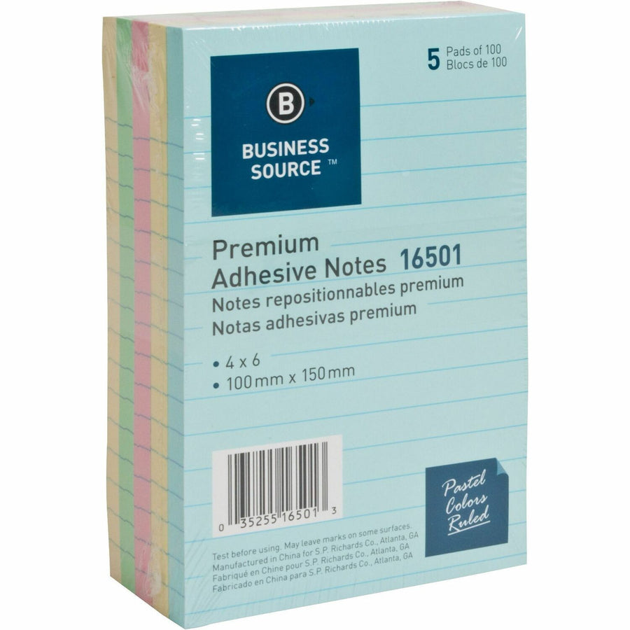 Business Source Ruled Adhesive Notes, Pastel, 1 Pack — view 1
