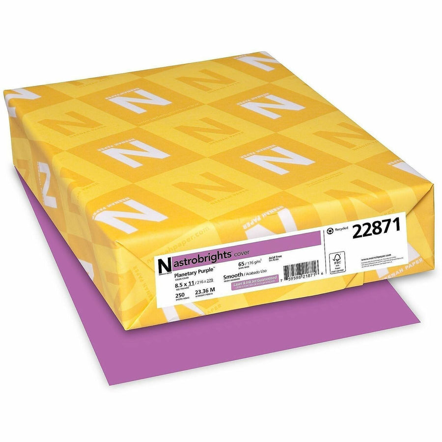 Astrobrights Colored Cardstock - Purple, 8.5" x 11", Planetary Purple, 65 lb, Lignin-free, 1 / Pack, WAU22871