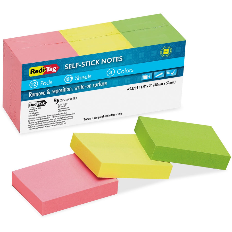 Redi-Tag Self-Stick Recycled Neon Notes, Neon Green, Writable, 1 / Pack, RTG23701