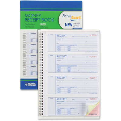Dominion Blueline Rediform Prestige Money Receipt Book, 7.62" Width x 8.50" Length, RED8L808R