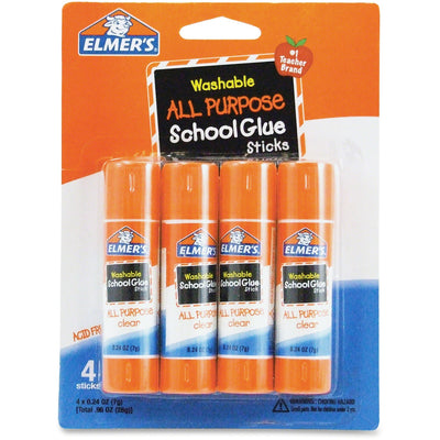Elmer's Washable All-purpose School Glue Sticks, White, 4 / Pack, EPIE542
