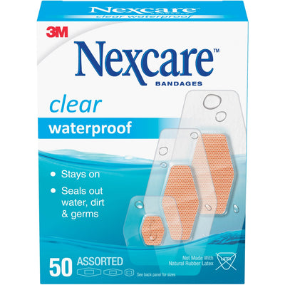 3M Nexcare Waterproof Bandages, Clear, 1 Box, MMM432-50