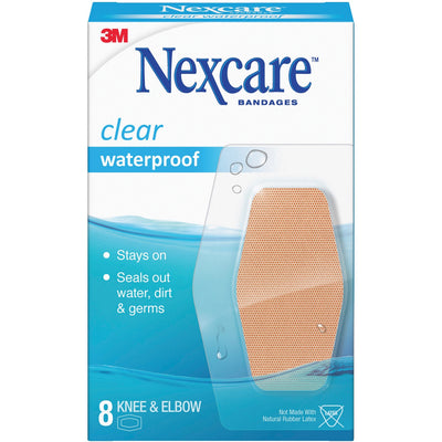 3M Nexcare Knee & Elbow Waterproof Bandages, Clear, 8 / Box, MMM58108