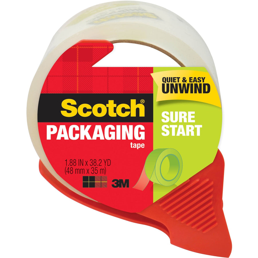 Scotch Sure Start Packaging Tape, Clear, 1.88", 38.20 yd, Tear Resistant, 1 Roll, MMM3450SRD