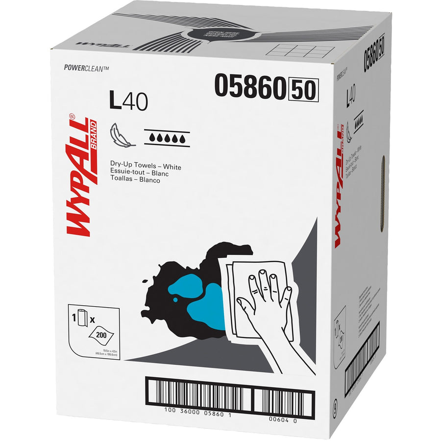 Wypall Power Clean L40 Extra Absorbent Towels, Blue, Hydroknit, Soft, 1 Carton, KCC05860