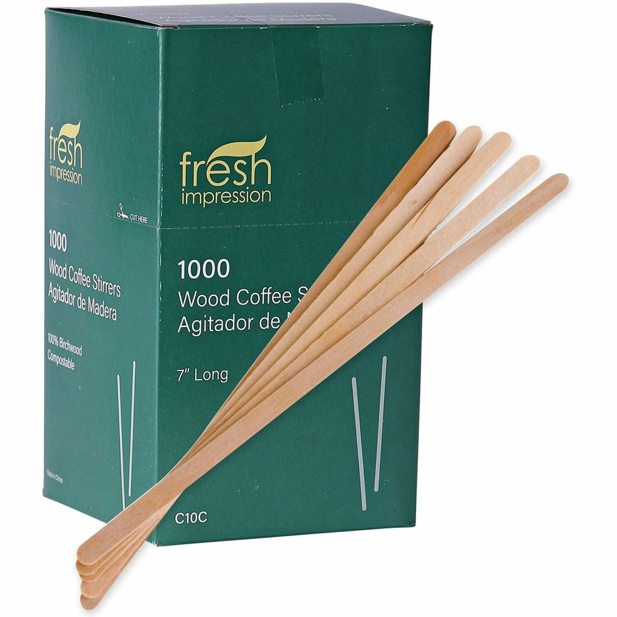 Eco-Products 7" Wooden Stir Sticks, Woodgrain, 1000 / Pack, ECONTSTC10C