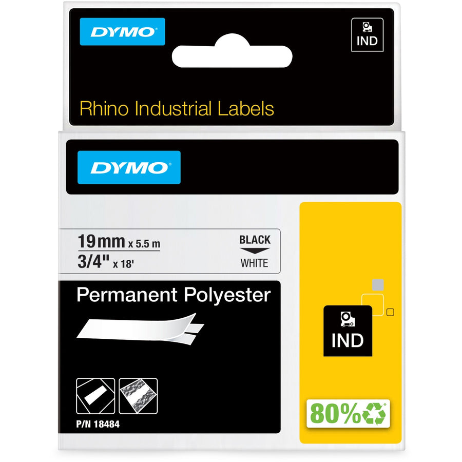 Dymo Permanent Polyester Labels, RhinoPRO, White, DYM18484