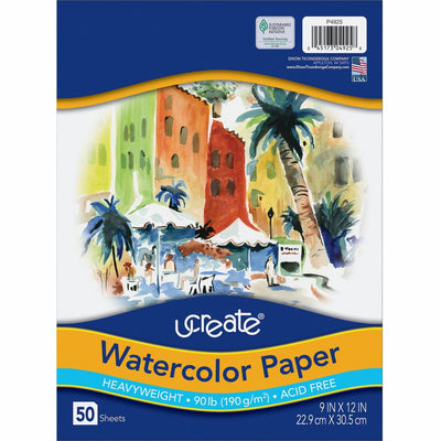 Dixon Ticonderoga UCreate Watercolor Paper, White, 9" x 12", 1 Pack, PAC4925