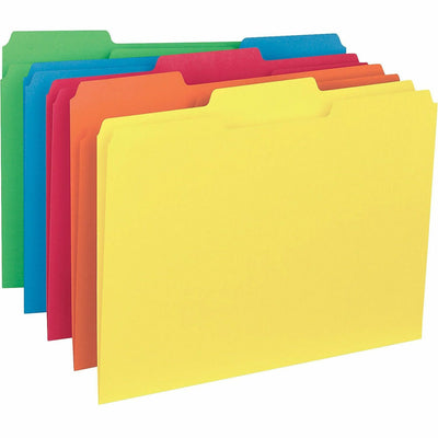 Business Source 1/3 Tab Cut Letter Recycled Top Tab File Folder, Assorted, 8 1/2" Width x 11" Length, 100 / Box — view 1