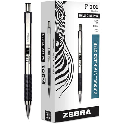 Zebra Pen Zebra STEEL 3 Series F-301 Retractable Ballpoint Pen, 1 Dozen, ZEB27310