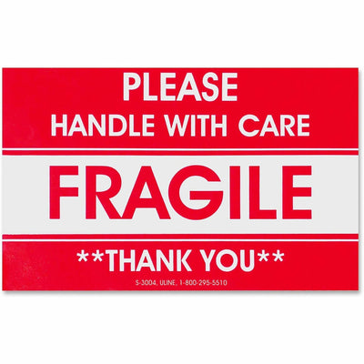 Tatco Fragile/Handle With Care Shipping Label, Red, 500 / Roll, TCO10951