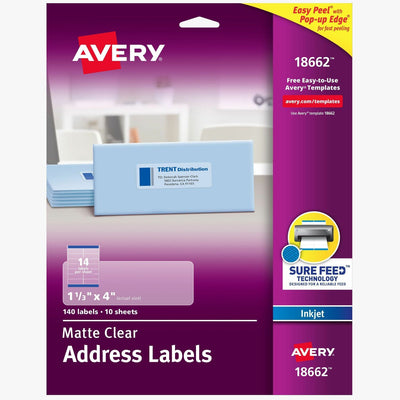 Avery Easy Peel Inkjet Printer Mailing Labels, Matte, 140 / Pack, AVE18662