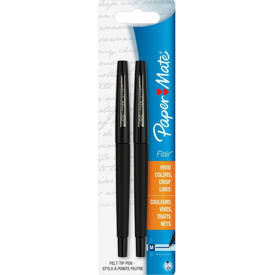 Paper Mate Flair Point Guard Felt Tip Marker Pens, Black, 2 / Pack, PAP8432452PP