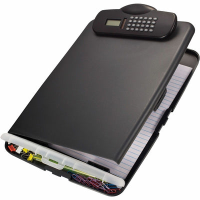 Officemate Slim Clipboard Storage Box with Calculator, Charcoal, 10" Width x 14 1/2" Length, OIC83306
