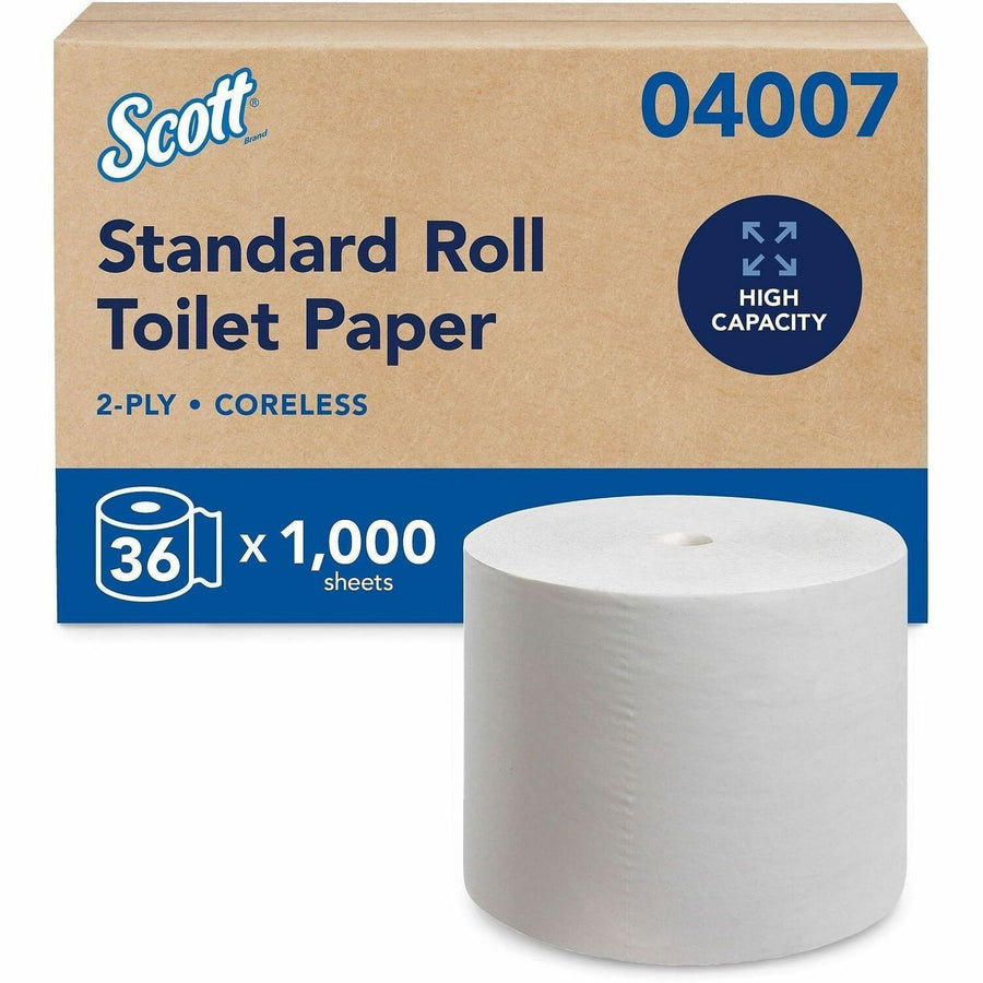 Scott Essential Coreless High-Capacity Standard Roll Toilet Paper, White, 1 Carton, KCC04007