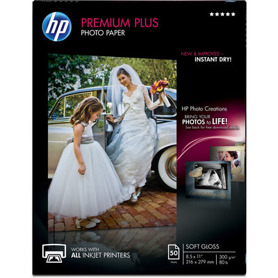 HP Premium Plus Soft Gloss Photo Paper, White, 8 1/2" x 11", 1 Pack, HEWCR667A