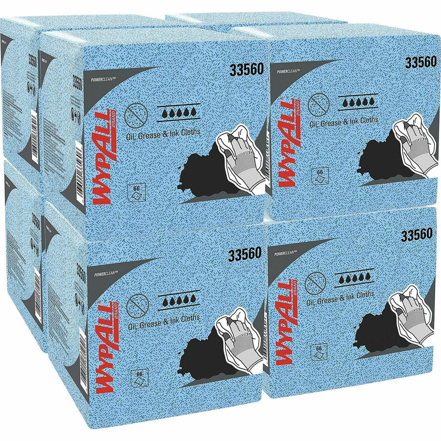 Wypall Oil, Grease & Ink Quarterfold Disposable Cloths, 12" x 12.5", Blue, Polypropylene, Solvent-free, 1 Carton, KCC33560