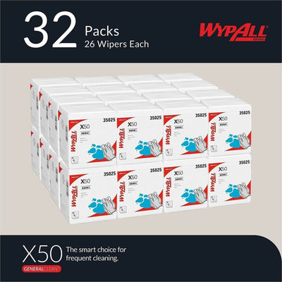 Kimberly-Clark Wypall General Clean X50 Quarterfold Cleaning Cloths, White, 32 / Carton, KCC35025