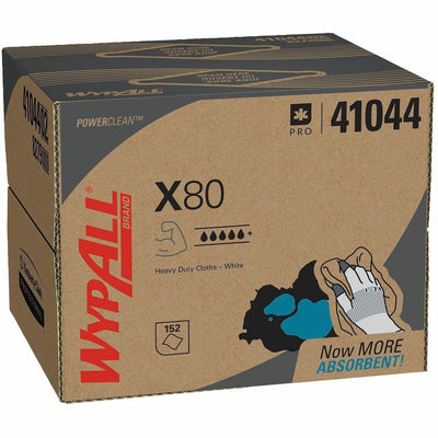 Kimberly-Clark Wypall PowerClean X80 Heavy Duty Cloths - Brag Box, White, 1 Carton, KCC41044