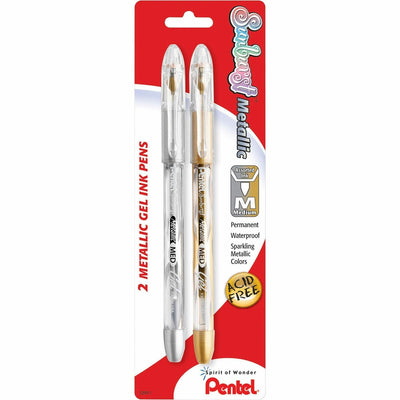 Pentel Arts Sunburst Metallic Color Permanent Gel Pens, 2 / Pack, PENK908MBP2XZ