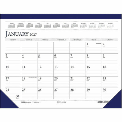 House of Doolittle Deep Blue Print 18.5" Desk Pad Calendar, Gray, 18 1/2", 6EA/PK 48PK/CT — view 1
