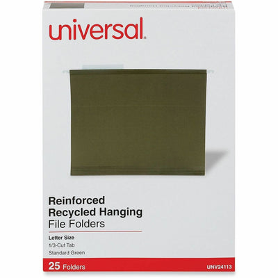Universal 1/3 Tab Cut Letter Hanging Folder, Standard Green, 8 1/2" Width x 11" Length, 25 Box, UNV24113