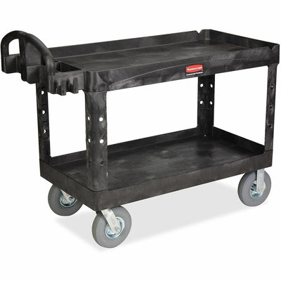 Rubbermaid Commercial Large Utility Cart with Lipped Shelf, Black, RCP454600BK